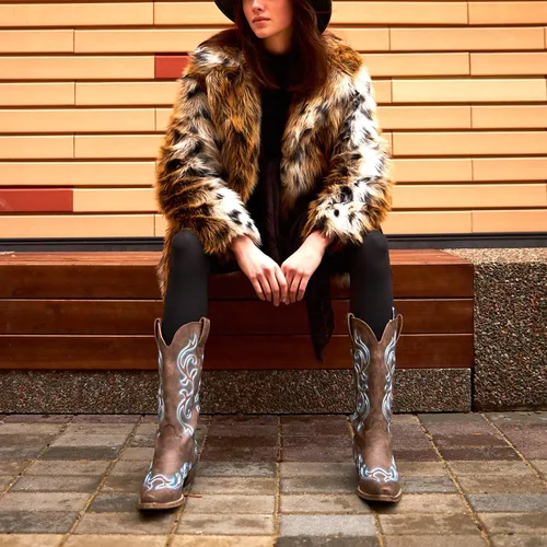 Miniatura 4 de HISEA Rollda - Botas vaqueras occidentales para mujer, botas vaqueras con tacón grueso, botas de media pantorrilla para mujer