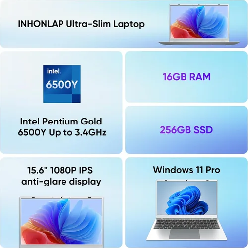 Miniatura 2 de Computadora portátil, pantalla FHD IPS de 15.6 pulgadas, portátil para estudiantes y negocios, 16 GB de RAM 256 GB SSD portátiles, procesador 6500Y