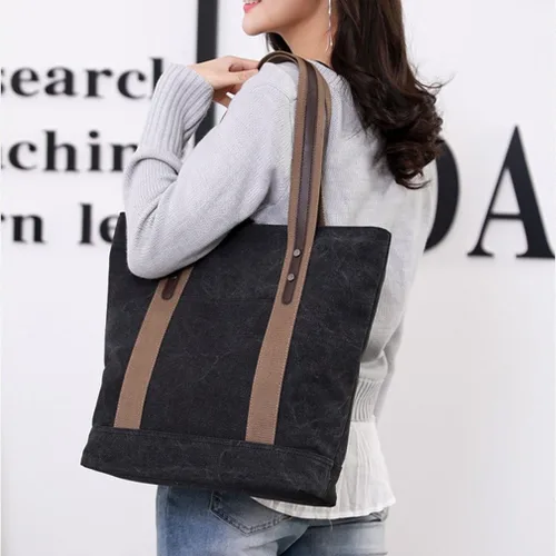 Miniatura 18 de Sunshinejing Bolsos de hombro de lona para mujer, estilo retro, casual, bolsa de trabajo, bolsos de mano