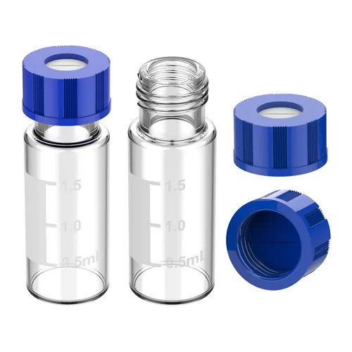 Miniatura 18 de Membrane Solutions Viales de muestreo automático, viales de HPLC de 0.1 fl oz, viales de ámbar de laboratorio 9-425 con punto de escritura