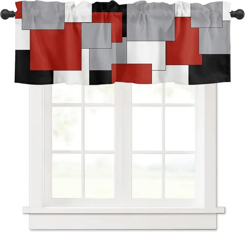 Miniatura 7 de Cortinas de cenefa con amarre para ventanas, cenefa corta, cortinas de ventana pequeña, baño, sala de estar y cocina, rayas blancas y negras de 60 x