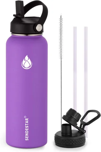 Miniatura 46 de SENDESTAR Botella de agua aislada de 24 onzas, boca ancha, botella de agua de 24 onzas con tapa con popote, tapa de boquilla, acero inoxidable