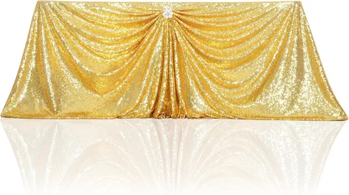 Miniatura 142 de PartyDelight Mantel de lentejuelas redondo de 50 pulgadas, color dorado claro, adorno de mesa para decoración de bodas, fiestas, cumpleaños