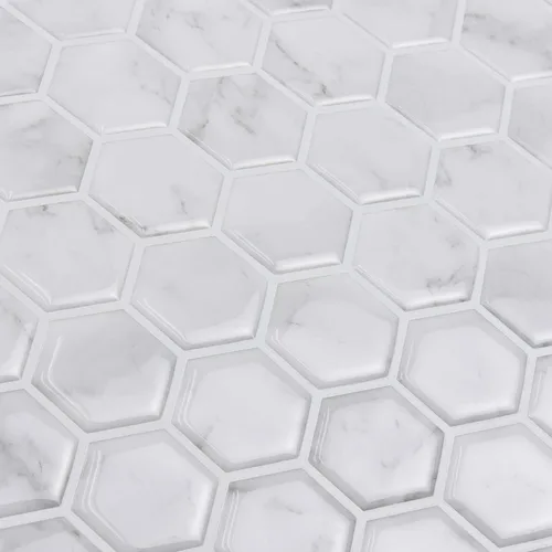 Miniatura 9 de In Home InHome NH2359 - Azulejos hexagonales de mármol para salpicaduras, color blanco y blanco roto