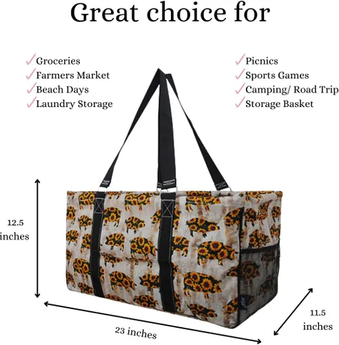 Miniatura 458 de NGIL Bolsa de comestibles reutilizable extra grande plegable de gran tamaño para comestibles, almacenamiento, picnic, playa, Bronco-negro occidental
