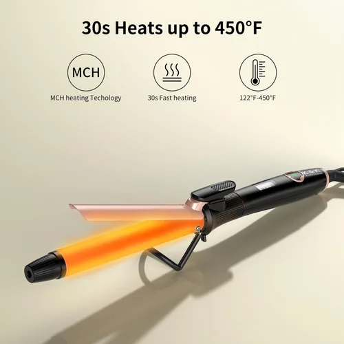 Miniatura 3 de Rizador de pelo profesional de 1 pulgada con barril de cerámica de turmalina recortada, rizador de pelo profesional de 1 pulgada de hasta 450 °F