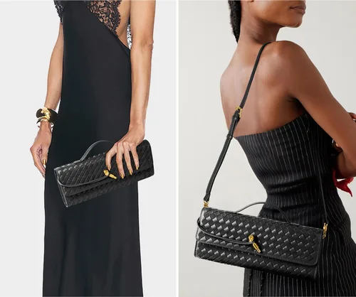 Miniatura 2 de Joryin Bolso tejido para mujer, bolso de mano de noche tejido de cuero y gamuza, bolso cruzado de gamuza, bolso formal de noche