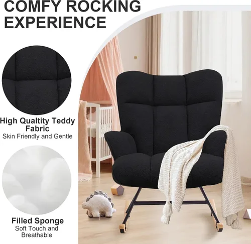 Miniatura 5 de Zedachica Mecedora tapizada para cuarto de bebé, silla mecedora tapizada, asiento acolchado con respaldo alto, cómoda silla auxiliar para sala