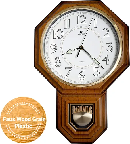 Miniatura 20 de JUSTIME Reloj de pared clásico vintage tradicional de estilo Schoolhouse, con péndulo y melodía Westminter cada hora, relojes de pared con melodía