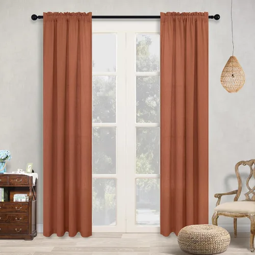 Miniatura 95 de KOUFALL Juego de 2 cortinas de puerta francesa, cortinas de lino para puerta/ventana, cortina transparente boho para cristal lateral delantero