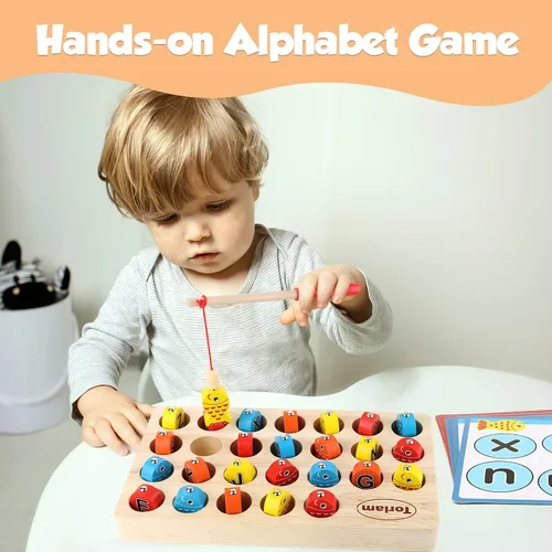 Miniatura 6 de Torlam Juguete magnético de pesca de madera para niños pequeños, juguete de habilidad motora fina, aprendizaje del alfabeto ABC para niños pequeños