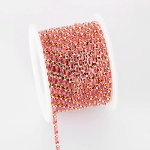 Miniatura 52 de 1 yarda de cadena estrecha de diamantes de imitación de zircón de cristal, adorno rectangular de cuentas para costura, manualidades, decoración
