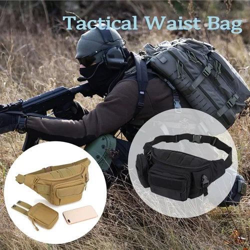 Miniatura 6 de Riñoneras tácticas, bolsa militar para la cintura, bolsas de cinturón de cadera para senderismo, escalada, pesca, ciclismo, caza con parche