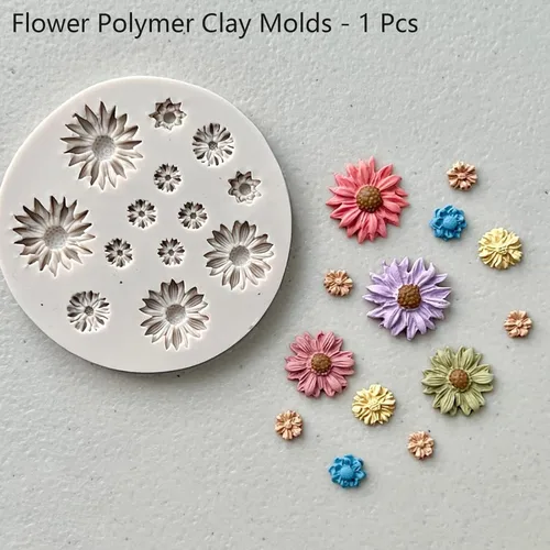 Miniatura 3 de Moldes de arcilla polimérica de flores pequeñas de margarita, moldes de arcilla miniatura de 13 cavidades para hacer joyas, decoración de pasteles