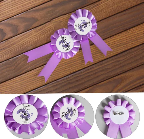 Miniatura 4 de CoolerthingsDG, 2 pines de placa de hojalata para mamá y papá, 2 pines de botón de revelación de género morado para baby shower, fiesta