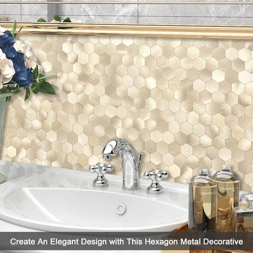 Miniatura 3 de BeNice Adhesivo de metal para azulejos de pared de cocina, adhesivo 3D, 10 unidades, color dorado champán Oro champán