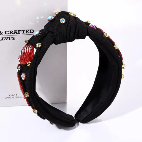 Miniatura 4 de NVENF Diadema de fútbol para mujer, accesorios de fútbol para mamá, diadema anudada con cuentas de fútbol, diadema anudada con diamantes