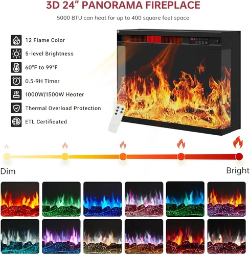 Miniatura 5 de oneinmil - Soporte de TV con chimenea de 59 pulgadas y vidrio en 3 lados para aparatos de hasta 65 pulgadas, centro de entretenimiento moderno