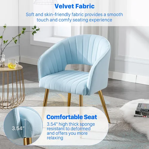 Miniatura 6 de KCC Silla de Escritorio Moderna de Terciopelo Sillón de Acento Tapizado Sillas Copetudas Sillas de Comedor, Sillas de Tocador Copetudas Silla