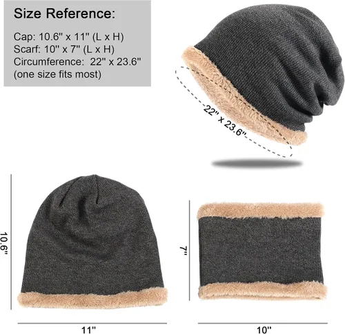 Miniatura 3 de Conjunto de gorro y bufanda de invierno cálido y elegante gorro de punto para hombres y mujeres