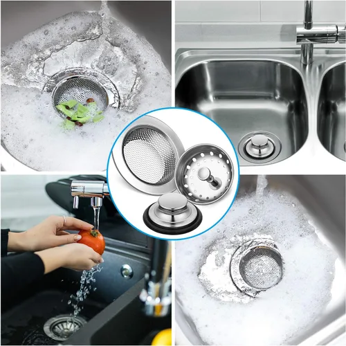 Miniatura 7 de Mudder 3 piezas de colador y tapón de drenaje para fregadero de cocina, tapón de eliminación de basura de acero inoxidable con asa, filtro universal