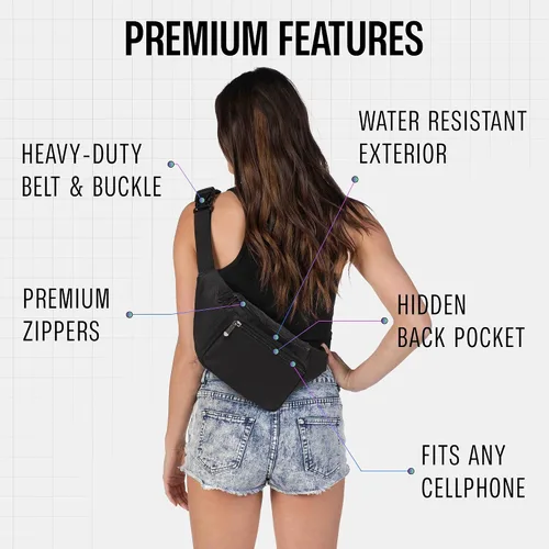 Miniatura 4 de Riñonera con cinturón - Bolso cruzado de cintura para hombres o mujeres - Riñonera grande impermeable y sin manos para senderismo, correr y viajes