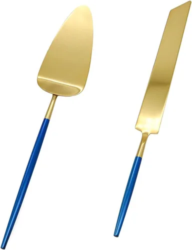 Miniatura 12 de Koyal Wholesale Juego de cuchillo y servidor para pastel de boda burdeos, cortador de pasteles y servidor con mango dorado para novia y novio, juego