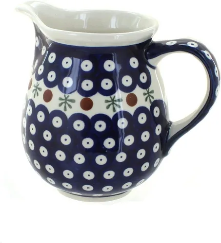 Miniatura 3 de Cerámica polaca Blue Rose - Jarra pequeña de tulipán azul, capacidad de 3.5 tazas, jarra de cerámica, perfecta para servir jarabe o crema