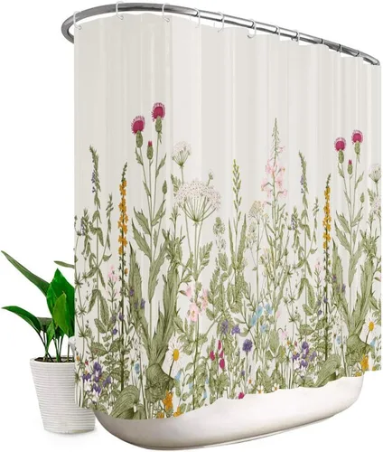 Miniatura 30 de Riyidecor - Cortina de ducha con estampado de flores silvestres para decorar un baño pequeño o una ventana, 36 pulgadas de ancho x 72 pulgadas