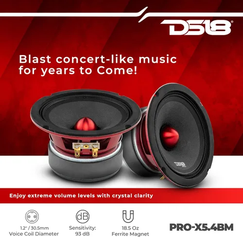 Miniatura 3 de Altavoz DS18 PRO de rango medio, cúpula en compresión de aluminio roja, altavoces de puerta de audio de alta calidad para auto o camión sistema