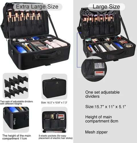 Miniatura 2 de Organizador profesional de cosméticos Travelmall, estuche de formación, de 3 capas, multifunción, en negro, caja artística para cosméticos, cepillos