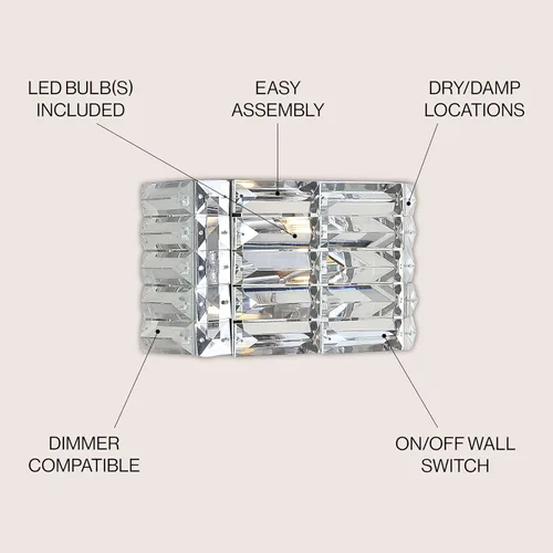 Miniatura 2 de JONATHAN Y Lámpara de tocador moderna de cristal cromado de 10 pulgadas, aplique de pared LED para baño, 1 lámpara para espejo, iluminación