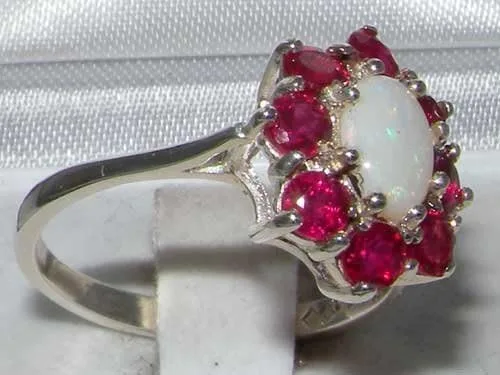 Miniatura 3 de Anillo de plata de ley 925 auténtico ópalo y rubí para mujer