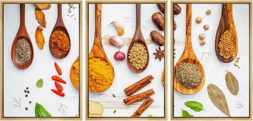 Miniatura 137 de wall26 Lienzo enmarcado para pared, juego de arte de hierbas, verduras y condimentos en madera, alimentos, fotografía cultural, realismo, paisaje
