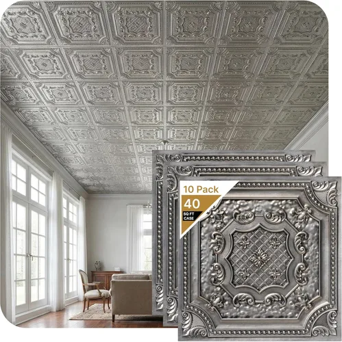 Miniatura 14 de from Plain to Beautiful in Hours DCT04 Elizabelthan Shield - Azulejo de techo de PVC de 2 x 2 pies (cubiertas / 200 pies cuadrados), gris pardo