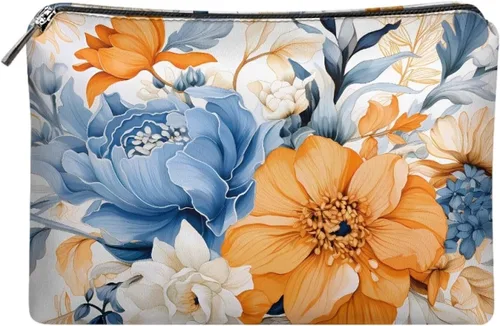 Miniatura 28 de Flashideas Bolsa de maquillaje portátil de cuero impermeable bolsa de cosméticos embrague maquillaje cepillo bolsa, Estampado De Mármol Azul 1