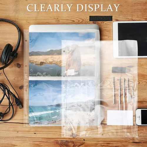 Miniatura 8 de MAGICLULU Fundas para carpeta, 50 páginas para álbumes de fotos autoadhesivas, de plástico, insertadas, bolsillos para postales, álbumes de hojas