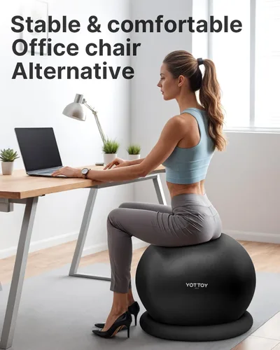 Miniatura 2 de YOTTOY Silla de pelota de ejercicio con base, silla de pelota de yoga para escritorio de oficina en casa, pelota de estabilidad y asiento de pelota