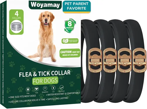 Woyamay Paquete de 4 collares antipulgas para perros, prevención de pulgas y garrapatas para perros, tratamiento de pulgas y garrapatas para perros