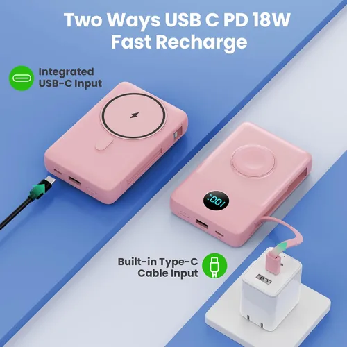 Miniatura 37 de Cargador portátil magnético de 10800 mAh para iPhone con cables integrados, cargador de batería inalámbrico 6 en 1 con cargador iWatch, pantalla LCD