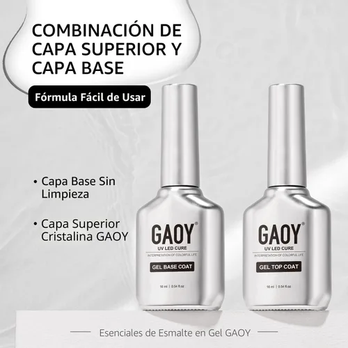 Miniatura 6 de GAOY Juego de 2 capas base y capa base de gel vidrioso de 0.6 fl oz, combinación de base para esmalte de uñas curado con luz UV Capa superior de gel