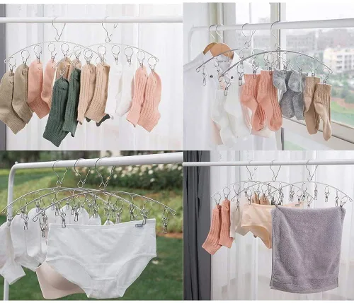 Miniatura 4 de Percha de ropa con 10 clips, acero inoxidable, resistente al viento, para secar calcetines, brasieres, ropa interior, ropa de bebé, sombreros