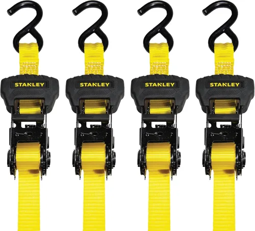Miniatura 11 de STANLEY S10002 Correas de amarre de trinquete negras/amarillas de 1 pulgada x 10 pies - Carga de trabajo segura de 500 libras / Resistencia a