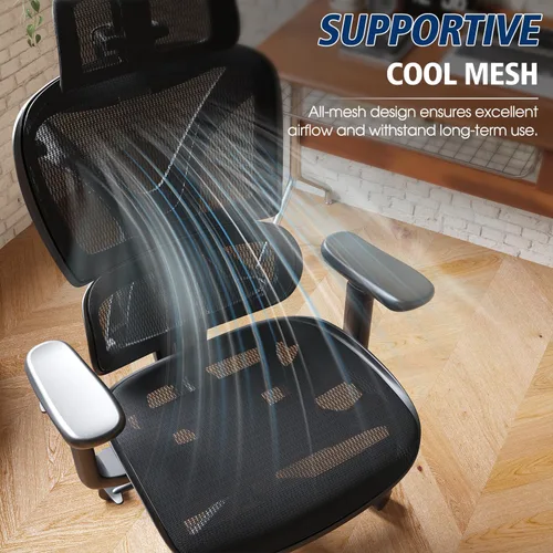 Miniatura 8 de GABRYLLY Silla de oficina ergonómica, silla de malla grande y alta con soporte lumbar, reposabrazos 3D, rotación de 215°, reposacabezas ajustable