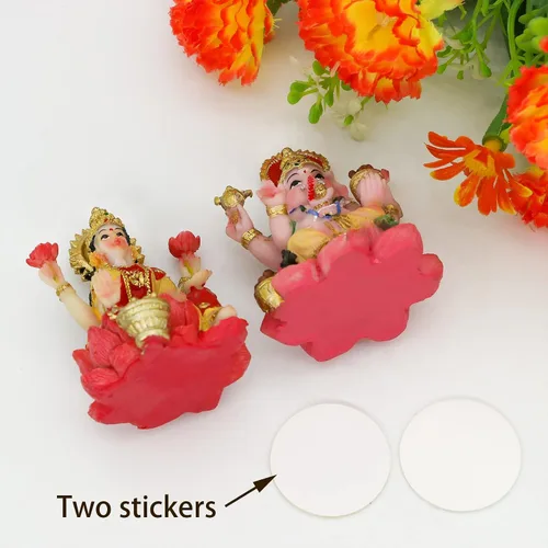 Miniatura 6 de Estatua de Dios indio Ganesh Lakshmi – 2.5 pulgadas de alto Dios hindú Señor Ganesha ídolo para decoración de coche, figura de diosa Laxmi