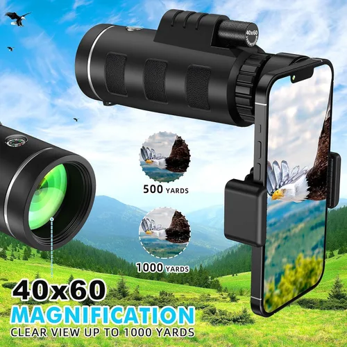 Miniatura 4 de Telescopio de 40 x 60 con adaptador de teléfono inteligente y fundas para telescopio, telescopio para adultos de alta potencia, monocular