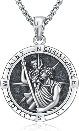 Miniatura 23 de Collar con colgante de plata de ley 925 con medalla de San Patrón, joyería religiosa para hombres y mujeres, con cadena de acero inoxidable 316L