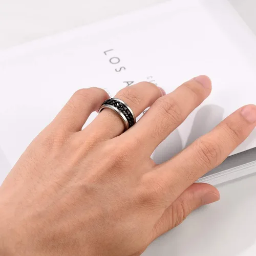 Miniatura 5 de PROSTEEL Anillo giratorio para hombre, anillos para ansiedad, cadena de eslabones cubanos giratoria de 0.315 in, anillo grueso, tamaño 6-14, grabado