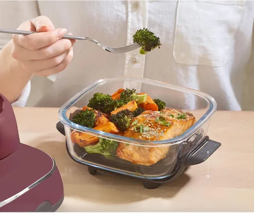 Miniatura 9 de Criispi - Freidora de aire portátil de vidrio 3 en 1, 1500 W, con recipientes de borosilicato no tóxico de 4 cuartos y 5 tazas, funciones máximas