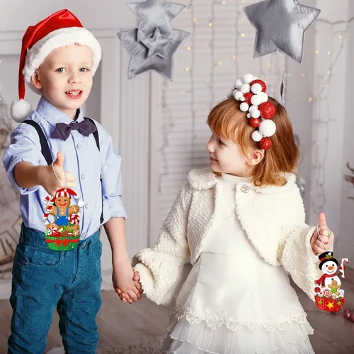 Miniatura 5 de Civaner Juego de 24 juegos de manualidades de Navidad para niños, adornos de pan de jengibre, decoración de árbol de Navidad, kit de manualidades